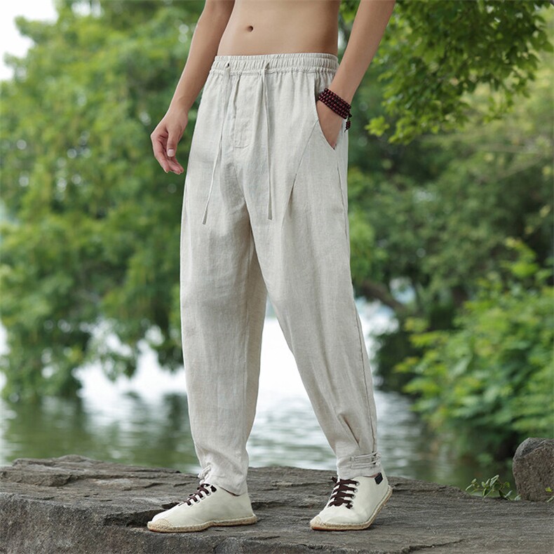 纯亚麻脚口盘扣休闲裤星座815-8612p110,男装休闲裤,星座815（原A203）