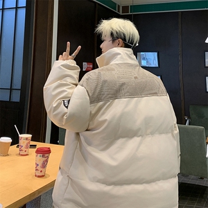 潮牌拼接PU皮保暖羽绒棉服男加厚外套 M1605 P100 直播图片