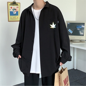 20港风新款男女情侣枫叶反光印花衬衫学生衬衣外套504-W2036-P32图片