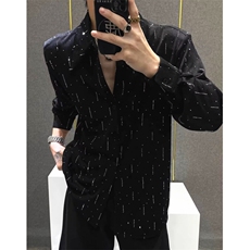 男士时尚潮流休闲百搭烫钻宽松衬衫男纯色长袖衬衣CK226，男装衬衫，星座1116A（原606A-3）