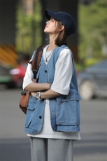 港风复古风格无袖坎肩外套时尚潮牌宽松水洗牛仔马甲HY26TP60控98，女装短外套，电商A102B