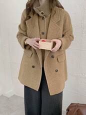 韩系简约西装款双面羊毛送马甲高品质，女装羊绒大衣，依嘟服饰