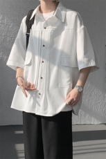 现货CS1125-TP28控58衬衫男褶皱设计夏季新款不规则大码短袖，男装衬衫，电商A059