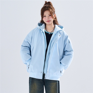 新款冬季大码羽绒棉服棉袄连帽假两件韩版宽松外套A436-2583-P95图片