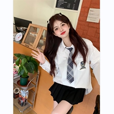配领带衬衫男韩版潮刺绣班服2024春夏新款ins宽松外套CY071-P39，男装衬衫，星座412