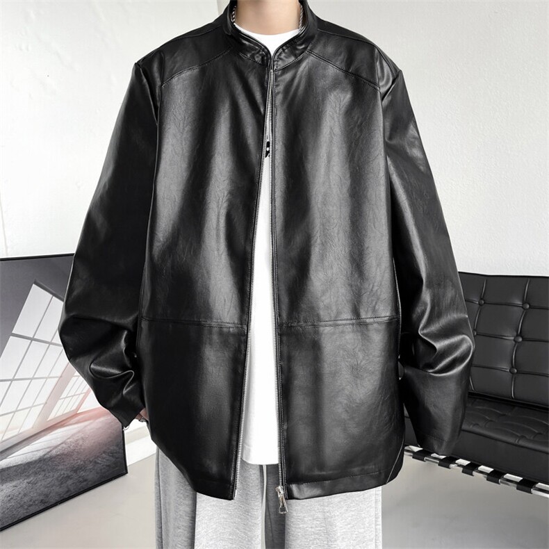 男士立领皮夹克春季休闲外套潮流机车皮衣宽松薄款A266-PY005-P85，男装皮衣，电商A266