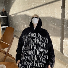 B274-P65美式复古字母海马毛连帽毛衣男秋冬慵懒宽松情侣针织衫，男装针织衫/毛衣，星座512-6