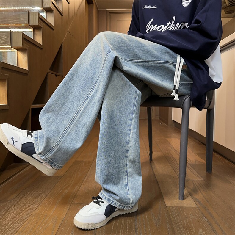 美式牛仔裤男春季款潮牌宽松直筒长裤百搭高街阔腿裤子J8079-P45,男装牛仔裤,星座509
