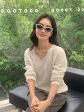 低圆领套头毛衣女针织秋冬休闲宽松打底衫，女装针织衫/毛衣，玛卡隆羊绒