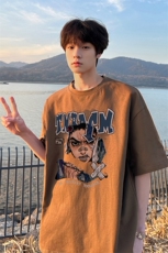休闲男女同款短袖百搭时尚复古印花宽松上衣HY328TP25控39，男装T恤，电商A102B