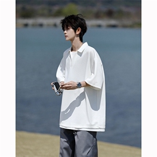 8XL-M假两件V领短袖t恤男夏翻领半袖宽松重磅华夫格大码DT001P40，男装T恤，电商B312