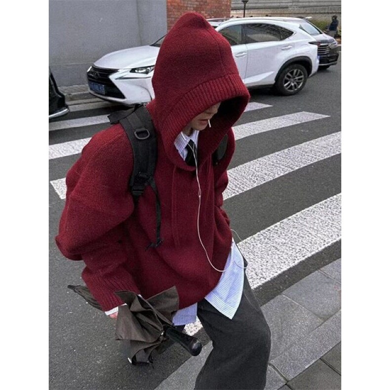 冬季新款连帽V领针织衫毛衣慵懒风美式复古青少年套头M7378，男装针织衫/毛衣，星座1116A（原606A-3）