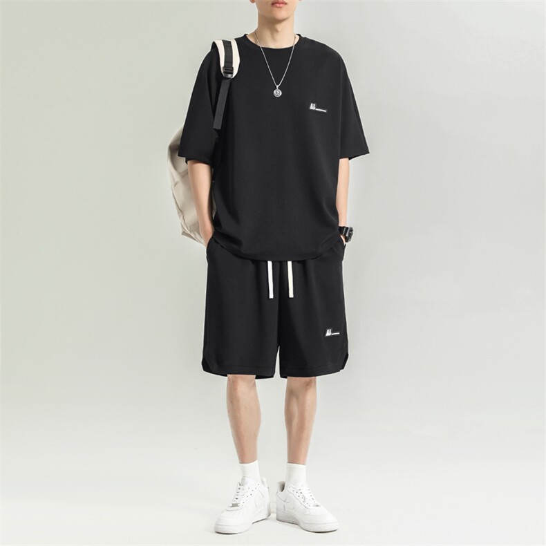 运动套装夏季跑步冰丝短袖夏装薄款透气宽松休闲TZ11-特批-70,男装休闲套装,星座718