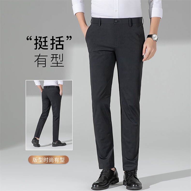 春夏季新款西裤男士休闲长裤男薄款牛奶丝修身小脚商务西装裤子男图片
