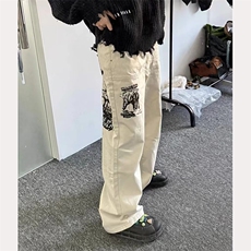美式高街风裤子男欧美痞帅涂鸦印花直筒休闲裤高级感阔腿长裤，男装休闲裤，星座506A