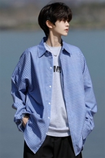 8XL-M长袖衬衫男夏季格子条纹衬衣宽松慵懒风防晒外套CS29005P45，男装衬衫，电商B312