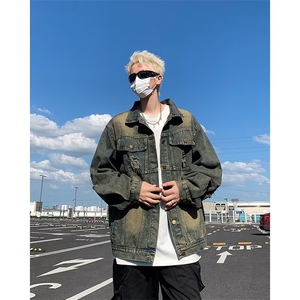 复古做旧牛仔外套男女宽松潮牌秋季男装休闲破洞夹克上衣8839 P60图片
