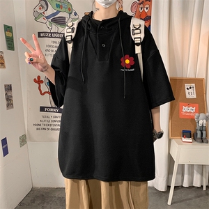 LD54257-P45 NASA连帽短袖t恤男大码胖子带帽五分袖中袖 海报风图片