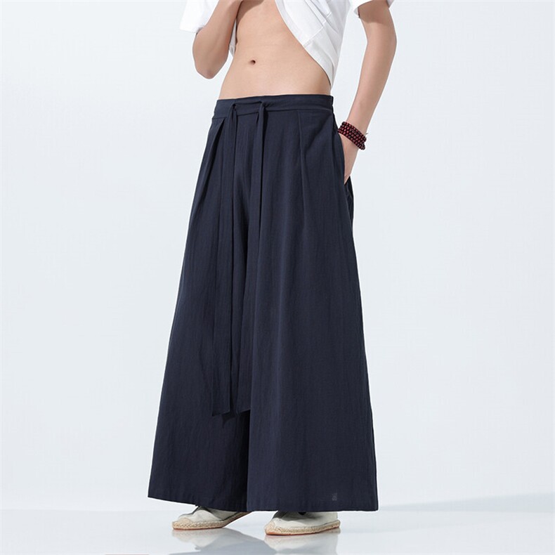 2025汉服唐装宽松阔腿裤风棉麻阔腿裤基地A057-K371-P55，男装民族服装，电商A057B