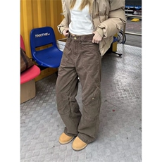 春夏新款美式棕色美拉德工装裤男女水洗潮牌男直筒宽松阔腿伐木裤，男装工装外套，四季星座505