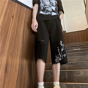 D2058-p45-控68  现货风宽松cleanfit牛仔裤七分裤黑暗图片