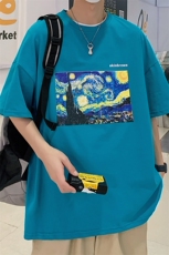 1港风中性休闲运动情侣大码嘻哈潮圆领短袖T恤男DT7005P25控38，男装T恤，星座226-2