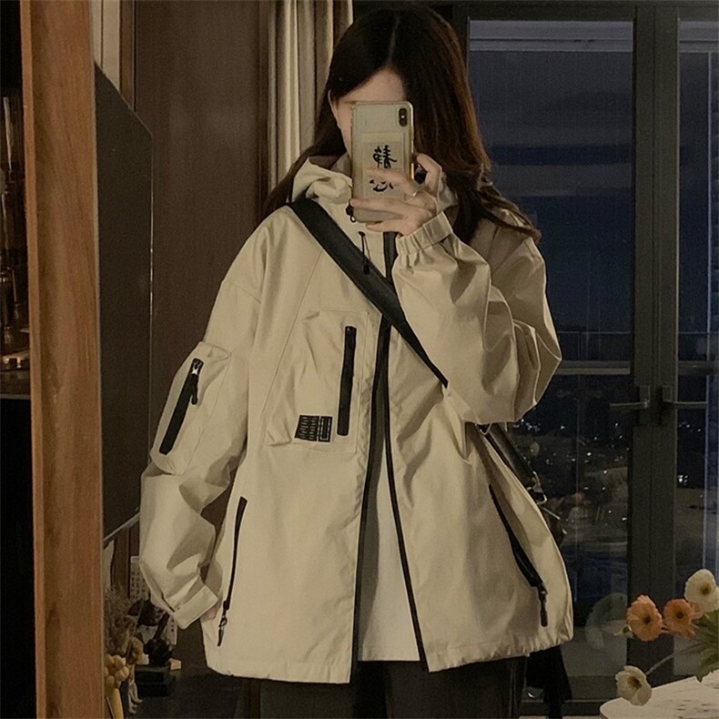 C910-P105 复古连帽工装外套冲锋衣男女宽松潮牌情侣夹克登山服图片