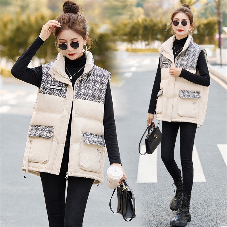 冬季新款羽绒棉马夹女韩版多兜保暖坎肩外套休闲无袖立领背心马甲，女装马甲，天丽