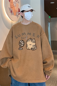 新款得物直播抖音高品质麂皮绒圆角开叉宽松男卫衣W3037P45图片