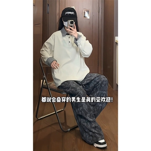 日系假两件拼接感上衣港风复古休闲时尚情侣款衬衣HY713TP48图片