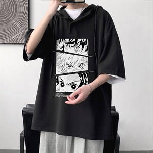 LD54176-P45 连帽短袖t恤男大码胖子带帽五分袖中袖 大皂风图片
