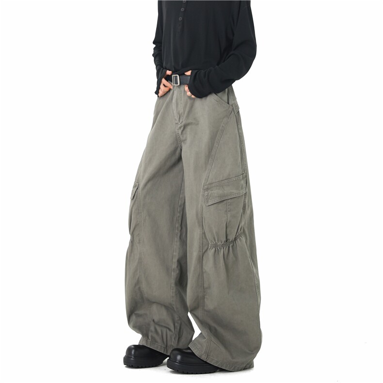 抖音品质美式拼接大口袋宽松灰色工装裤B315-K25838-特p46控88，男装工装外套，电商B315