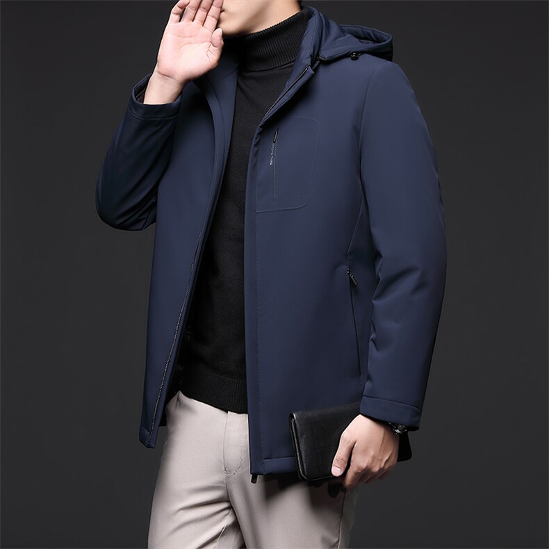 男士连帽羽绒服秋冬季新款中年商务休闲加厚保暖鹅绒外套男装图片