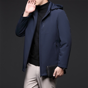 男士连帽羽绒服秋冬季新款中年商务休闲加厚保暖鹅绒外套男装图片