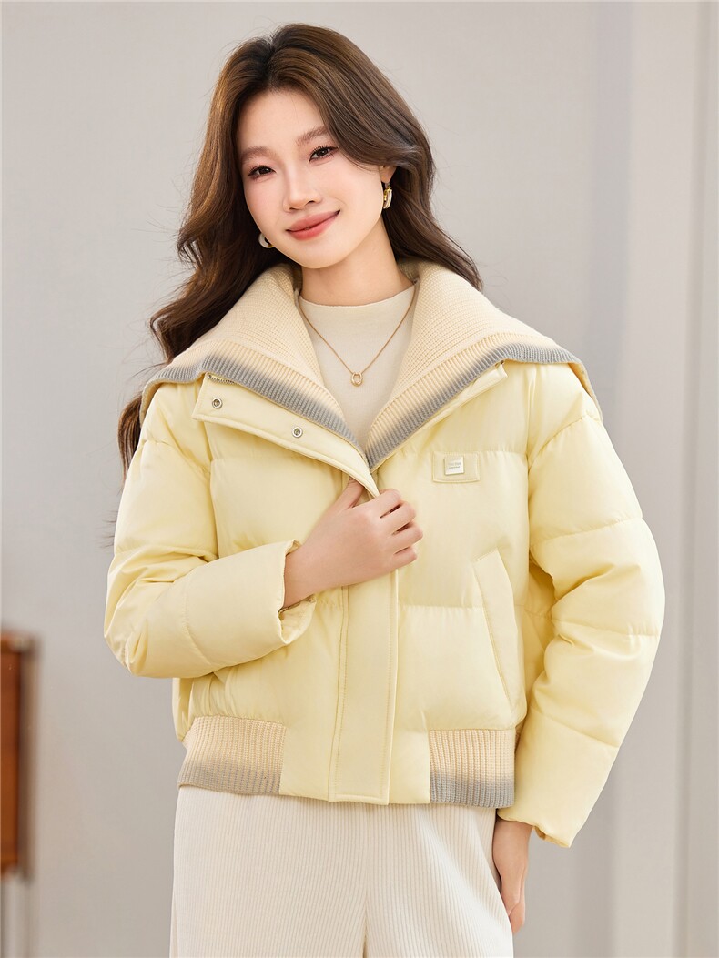 现货2025冬季新款休闲时尚无帽渐变针织领女士加厚加棉保暖棉服,女装棉衣/棉服,木子恋