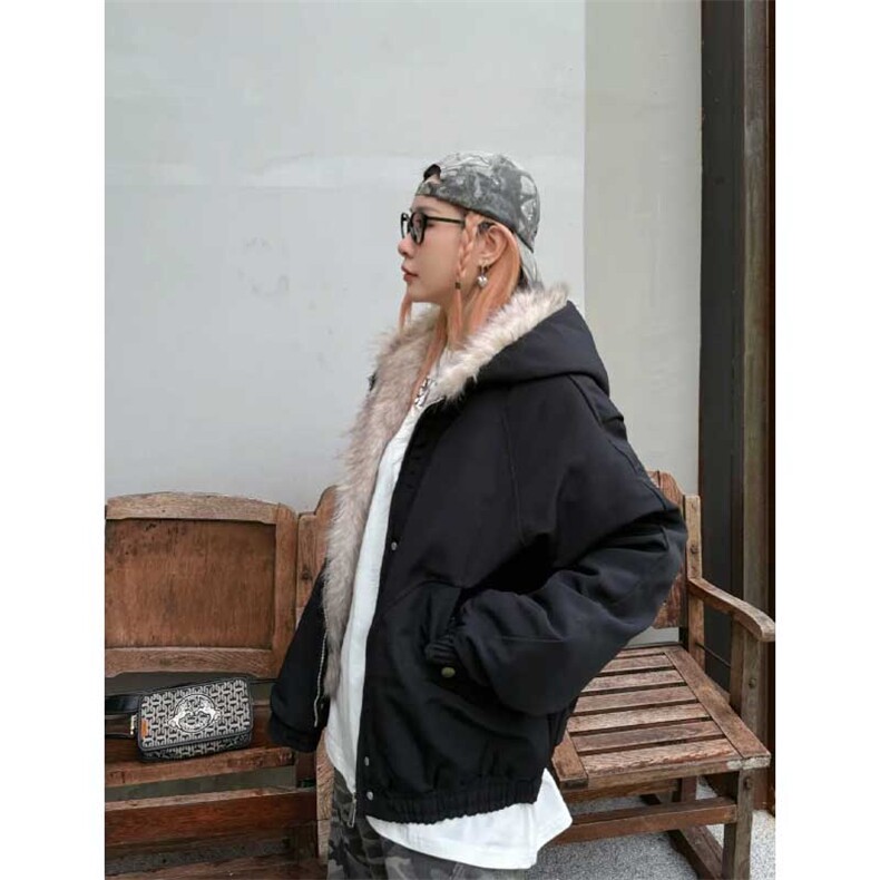 网图慎用座山雕美式复古显高连帽棉服加绒毛领外套MY2585P100,男装棉衣,电商A128