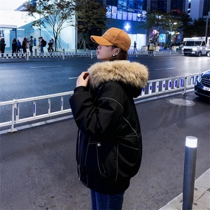 现货重磅boxy短款棉衣座山雕大毛毛领男女棉服水洗工装厚外套图片
