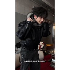 C316MY8420P158秋冬新款棉衣座山雕皮毛双色皮衣连帽外套免邮，男装皮衣，电商C316