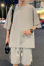 2025夏季新款港风外景大码冰丝短袖套装M-5XHQ24505-P65，男装T恤，电商A022