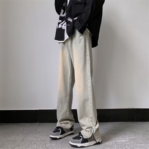 牛仔裤男裤脚拉链开衩韩版潮流高街2026春夏新款ins长裤RK139-P41图片