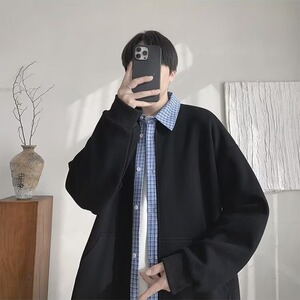 假两件格子拼接外套男2026新款秋季美式重磅卫衣cleanfit开衫夹克图片
