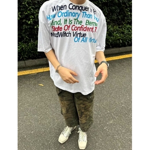 重磅夏季新款美式复古不规则字母印花男女纯棉短袖宽松T恤TXY04图片