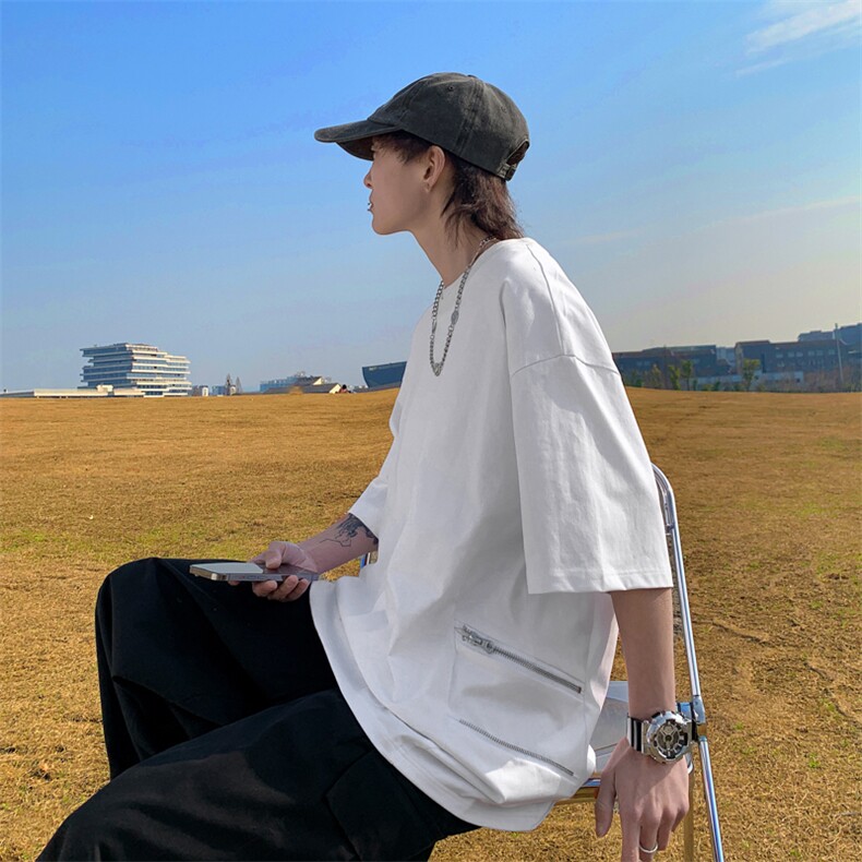 T23613-P48M-6XL夏季240克大码金属拉链oversisz宽松短袖T恤,男装T恤,星座109