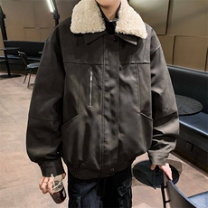 冬季复古毛领夹棉外套男加厚保暖美拉德皮衣机车服棉衣MF325-P102，男装皮衣，星座412-3