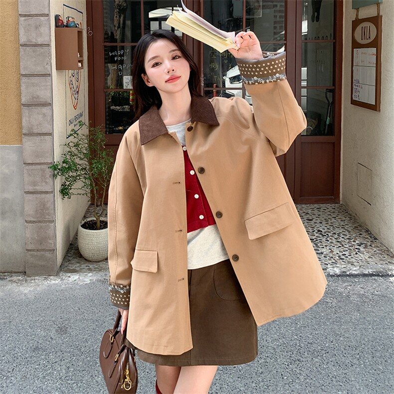 风衣女中长款2025年秋秋新款时尚百搭撞色拼接小个子时髦休闲外套图片