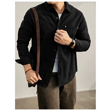 复古纯色简约男士长袖秋冬休闲衬衫美式潮牌衬衣15062/P65，男装衬衫，电商A243