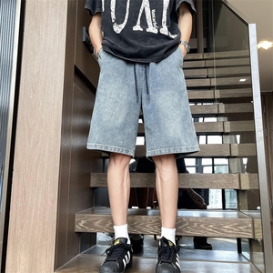 抖音品质夏款男牛仔短裤星空纹渐变直筒宽松五分裤D225 P45图片