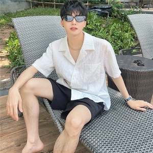 透气薄款短袖衬衫男款夏季设计宽松凹凸肌理感休闲衬衣CA376-P38图片