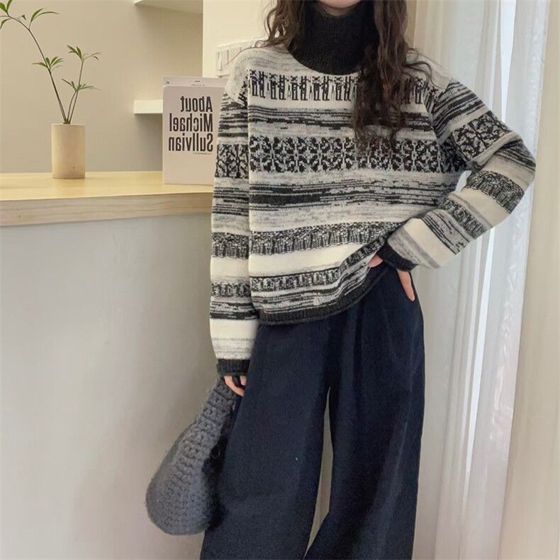 2025年秋季时尚百搭通勤简约休闲高领提花套头衫，女装羊毛衫，新胜羊绒