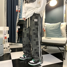 2024春季新款牛仔格子纹宽松直筒阔腿休闲裤KZ14-P68控79，男装休闲裤，星座914-3